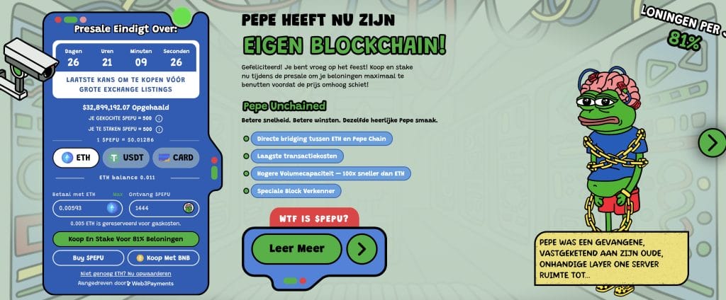 Pepe Unchained presale eindigt over 26 dagen - Bron: www.pepeunchained.com