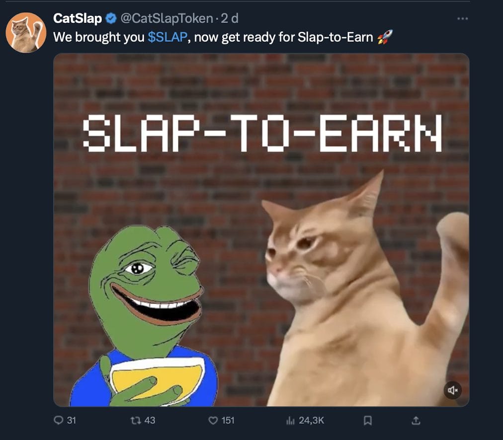 CatSlap $Slap aankondiging Play-to-Earn feature - Bron: X