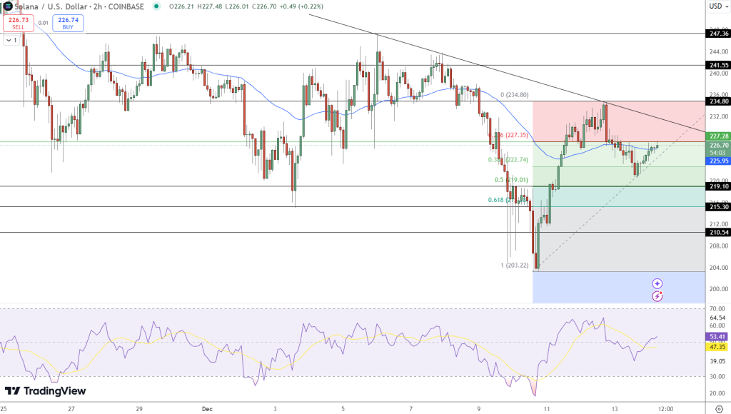Stijgende Fibonacci retracement Solana koers 