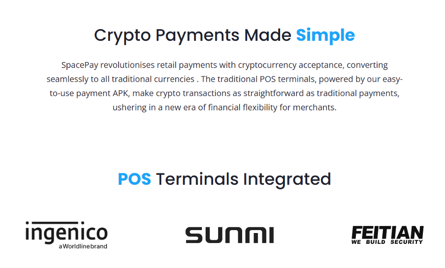 SpacePay Crypto betaalmethoden
