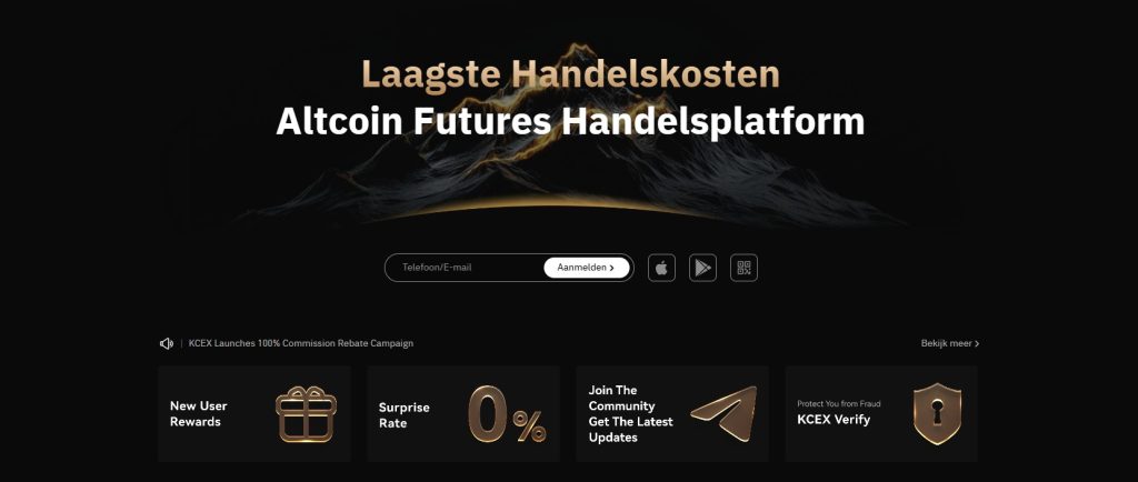 Simpel trading platform KCEX om bitcoin te kopen met creditcard