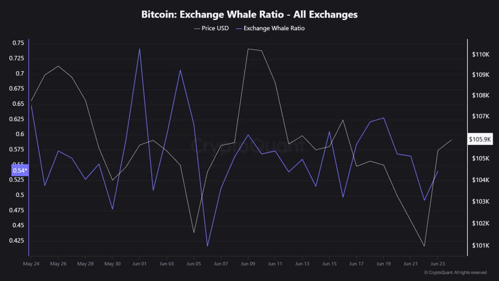 Bitcoin Exchange Whale Ratio. Source: CryptoQuant