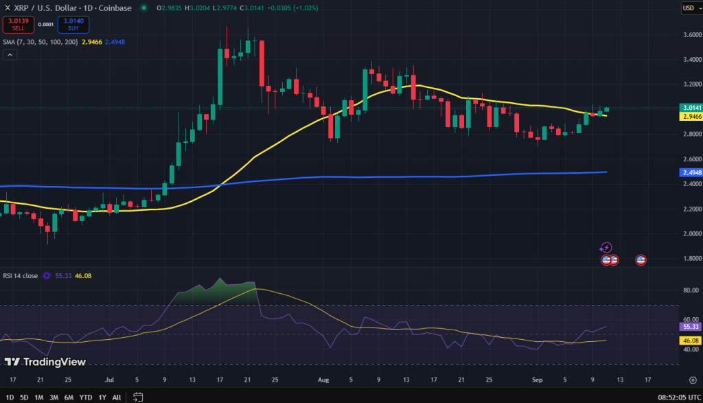 Ripple koers grafiek na gegevens inflatie 2025