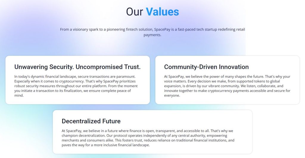 Waarden van SpacePay, overal betalen met crypto