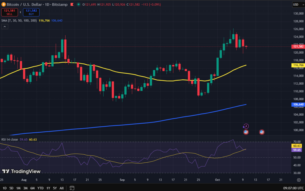 Bitcoin koers grafiek - Bron: TradingView