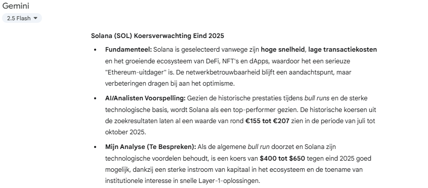 SOL koersverwachting gemini ai