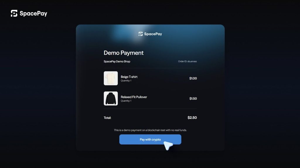 Het SpacePay One testnet voor de betalingswidget