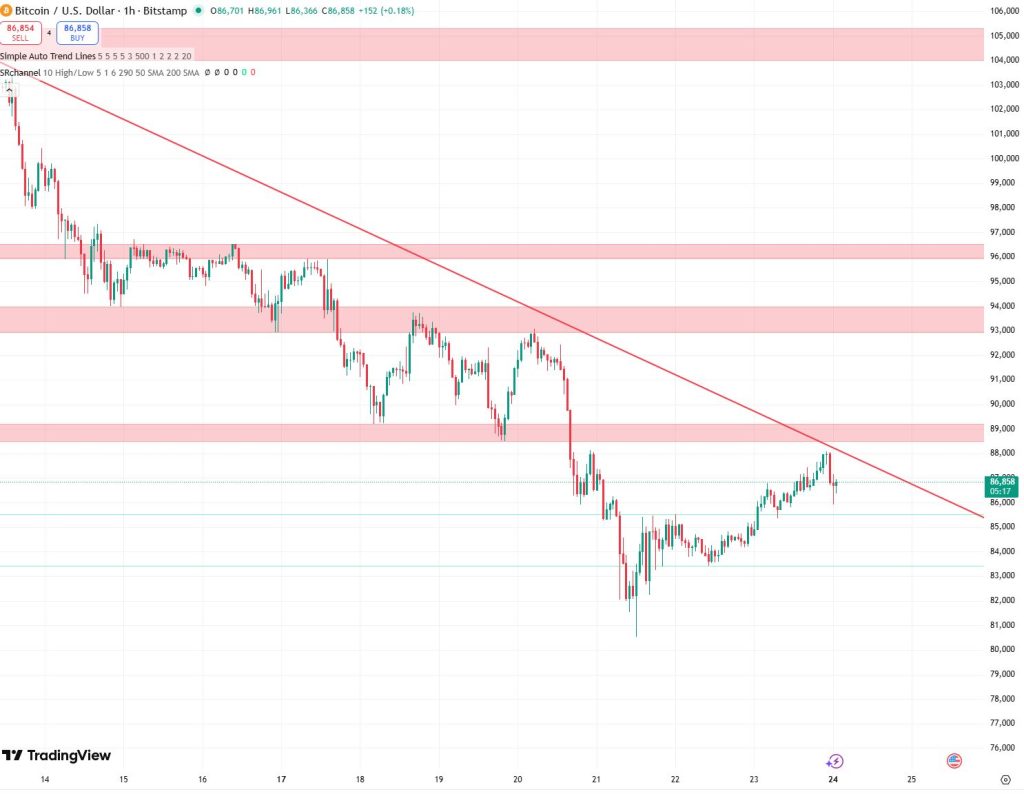 Bitcoin koers 24 november - Bron: TradingView