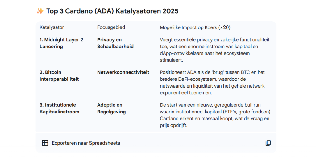 De top 3 katalystoren voor de bullish ADA verwachting. Bron: Gemini