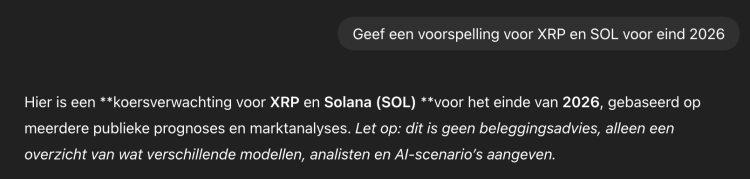 XRP koers en Solana koers AI voorspelling.