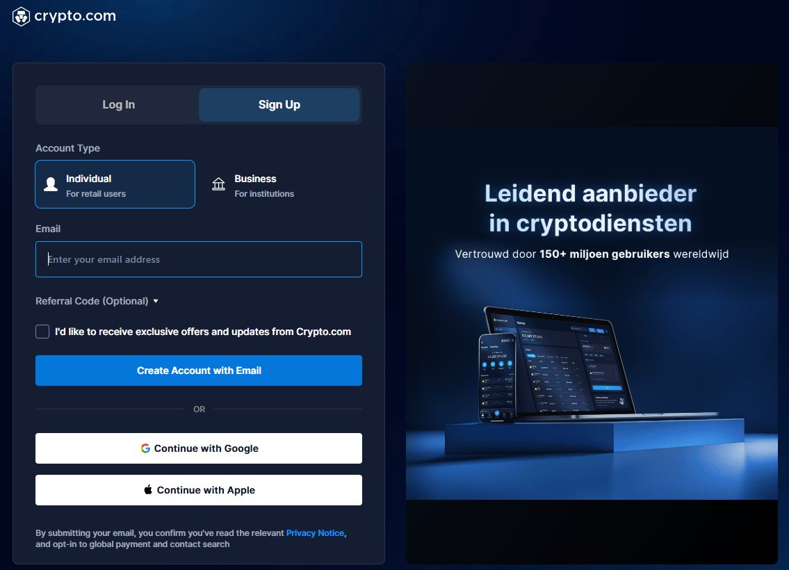 crypto.com aanmelden