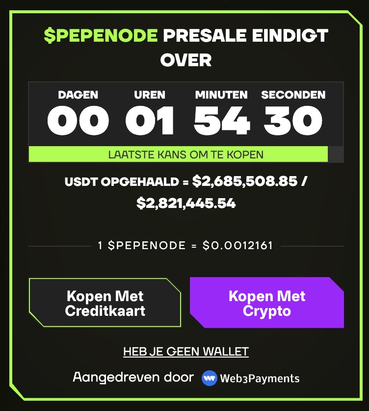 Pepenode $PEPENODE presale eindigt binnenkort