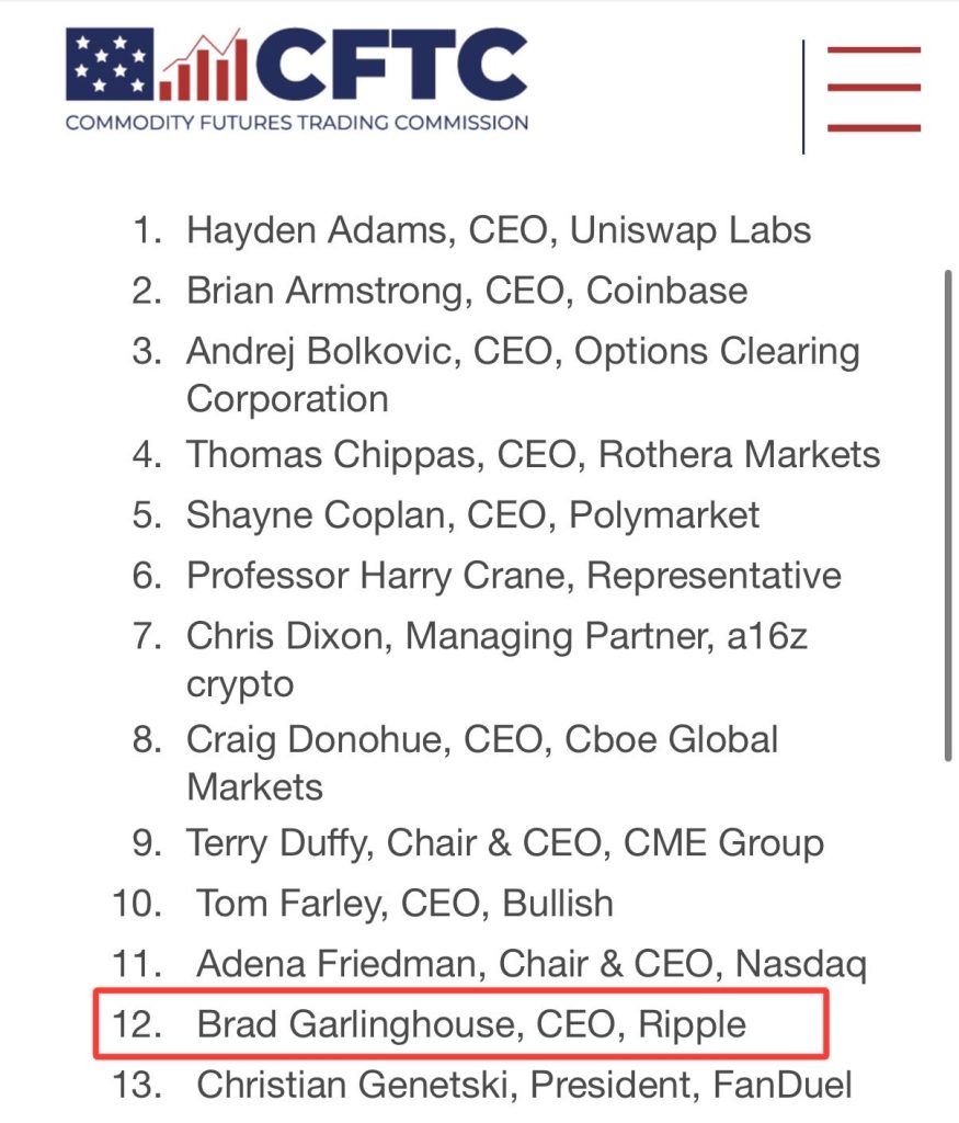 CTFC XRP CEO uitnodiging