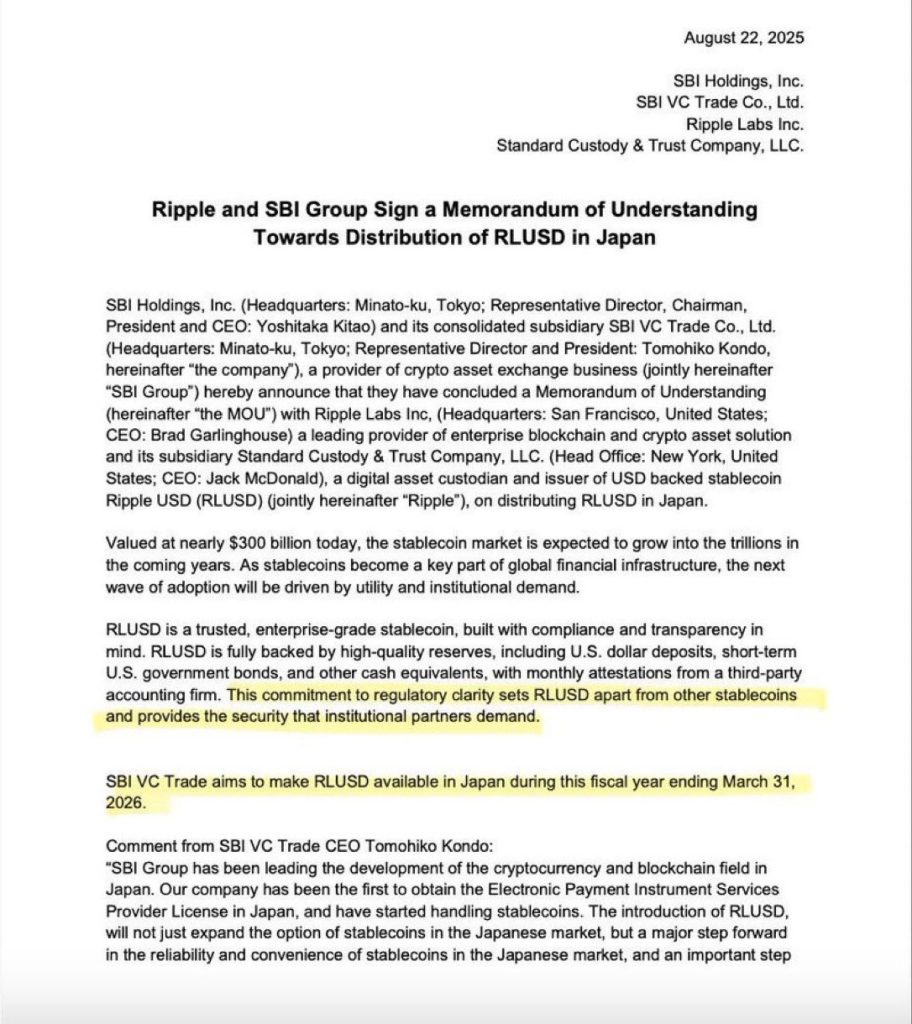 XRP RLUSD lancering in Japan