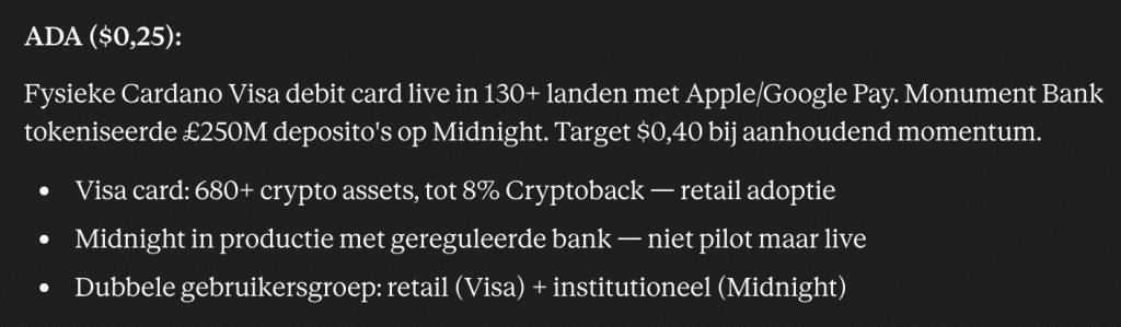Cardano koers verwachting van Claude AI. Bron: Claude.