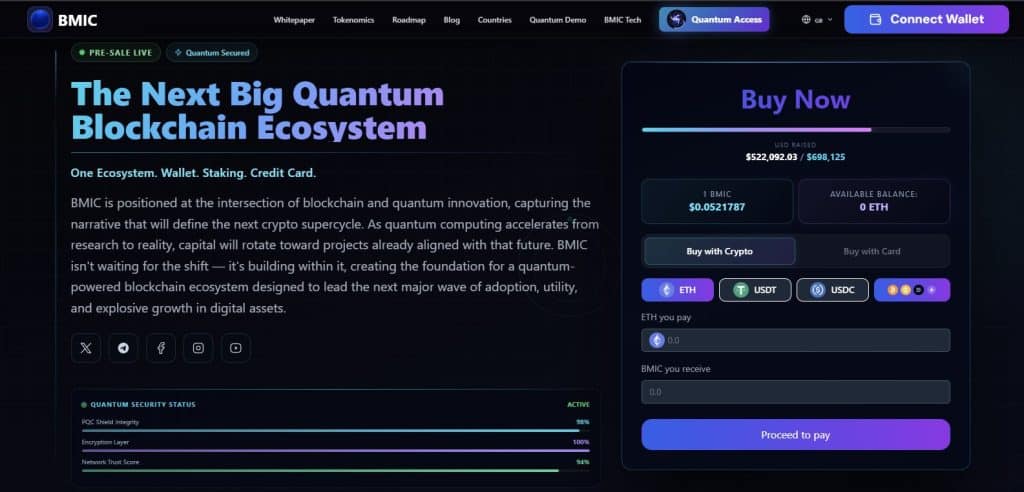 Crypto presale BMIC homepagina