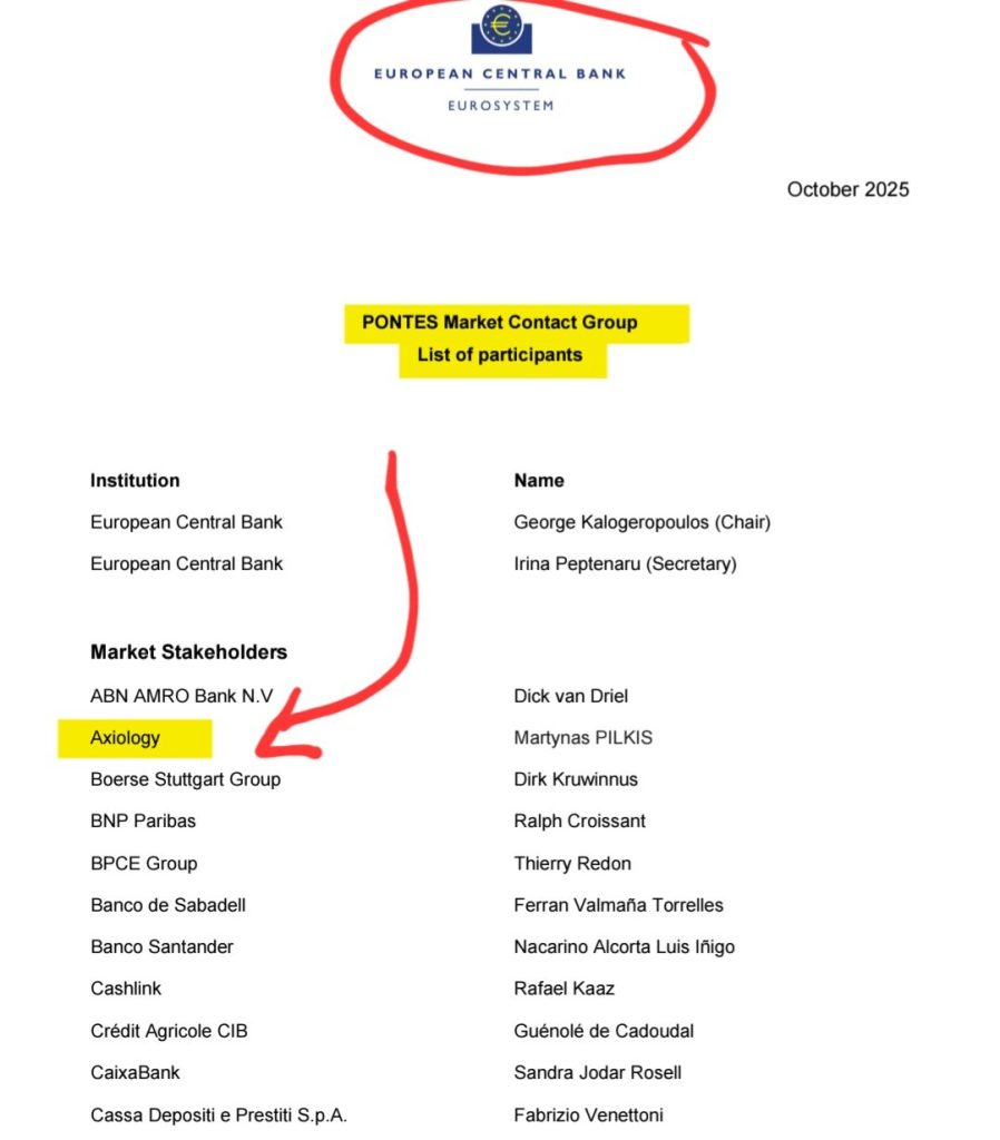 XRP partner Axiology bij ECB