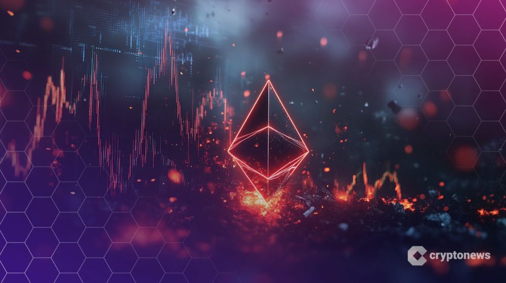 Ethereum-symbol framför fallande kursdiagram