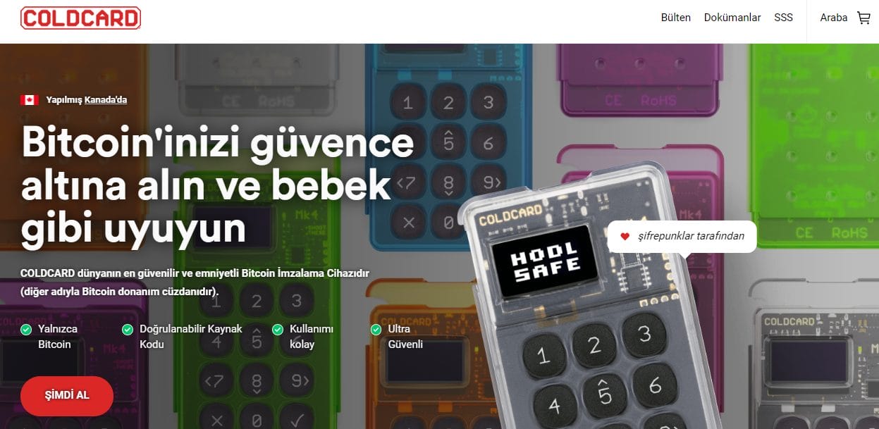 Bitcoin işlemleri için tasarlanmış donanım cüzdanı Coldcard Wallet