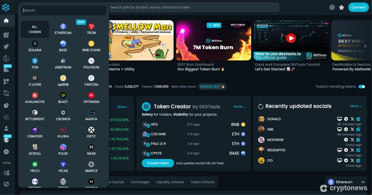 Dextools coin paraları için ağ bulun