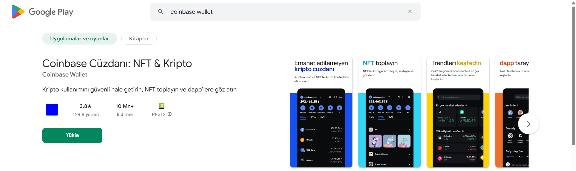 Coinbase cüzdan incelemesi