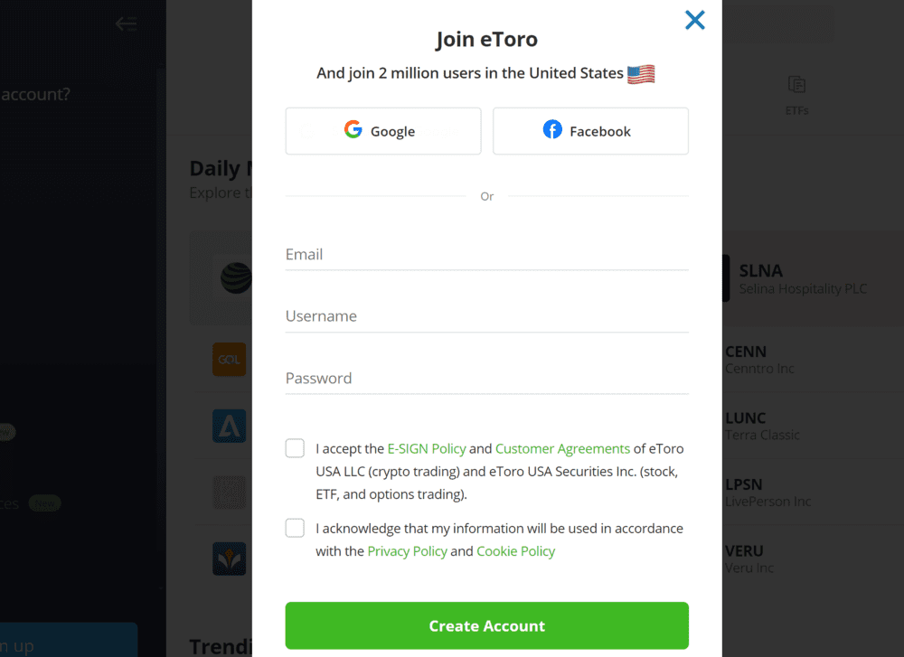 Create an eToro Account