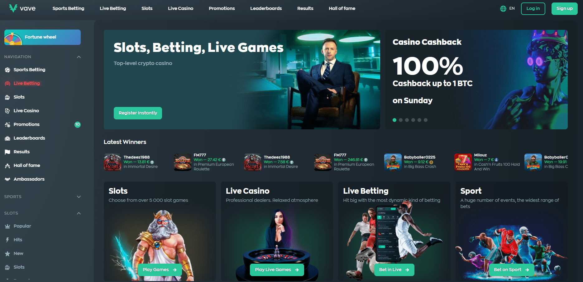 vave casino review homepage bonuses games