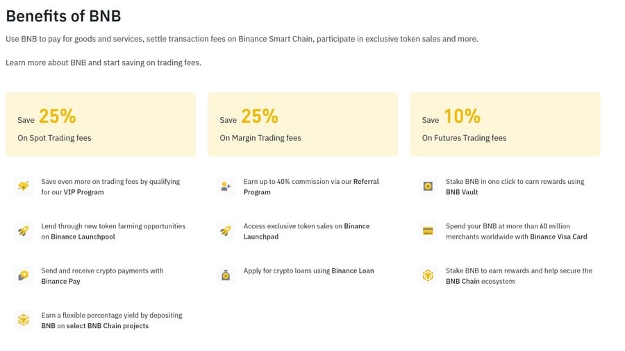 BNB token benefits