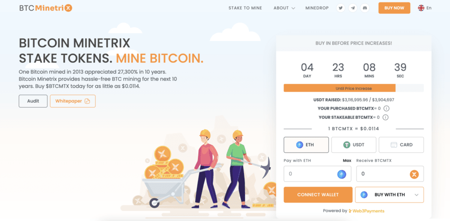 Bitcoin Minetrix Presale Page