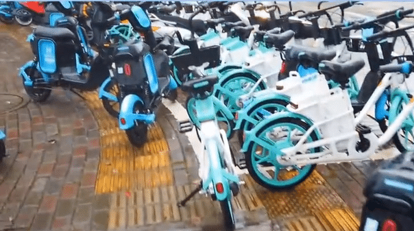 A selection of bikes, electric cycles, and motorbikes from the ride sharing operator Didi.