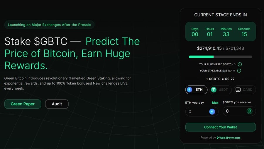 Green Bitcoin token presale page