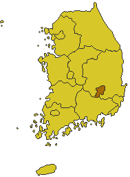 A map of South Korea, with the city of Daegu shaded in a dark color.