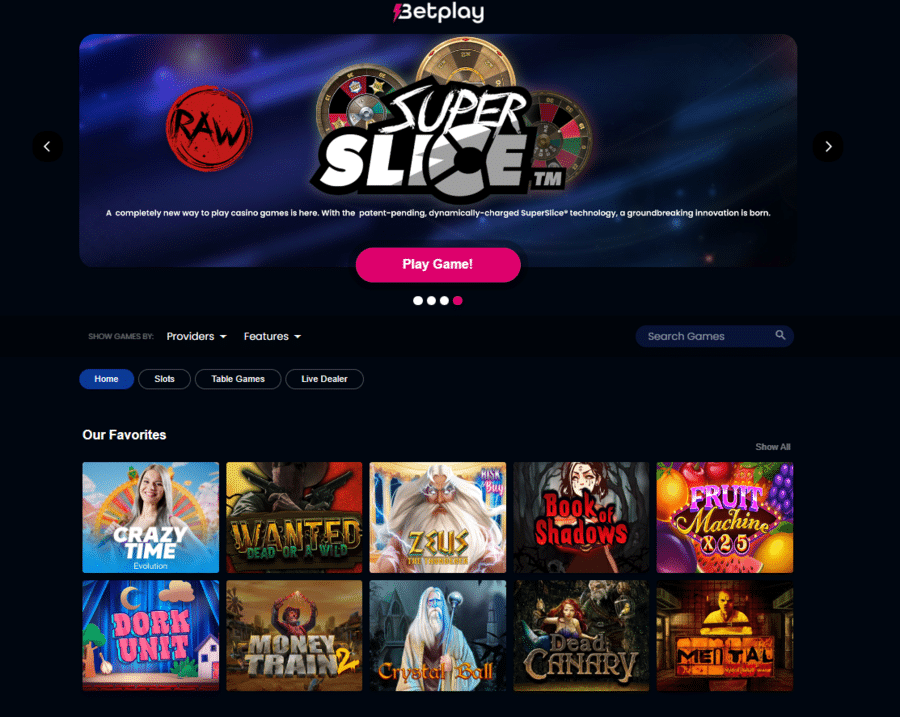 Betplay features a massive and very diverse game library with a lot of slots, jackpots, live dealers, and other releases