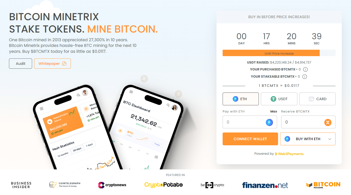 صفحة البيع المسبق لـ Bitcoin Minetrix
