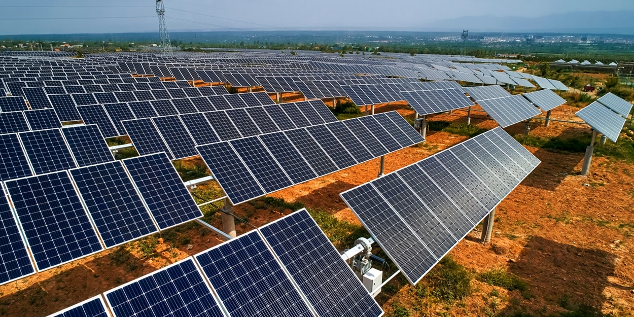 A bank of solar photovoltaic panels.