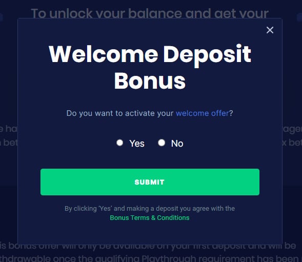 When you click the Wallet bonus, you’ll be prompted with a message where you’ll decide whether to claim the welcome offer. 