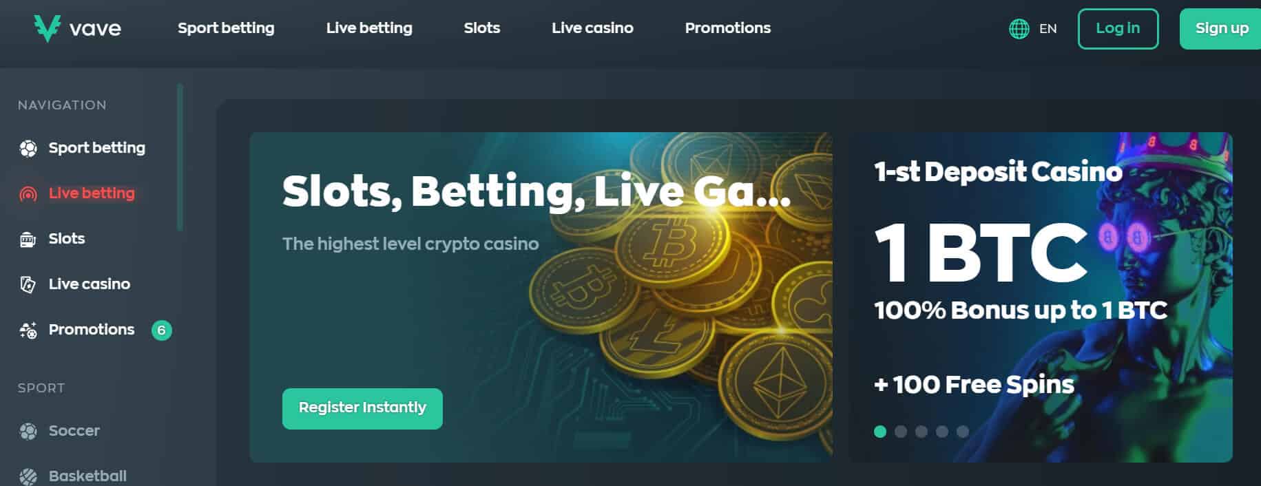 vave casino homepage