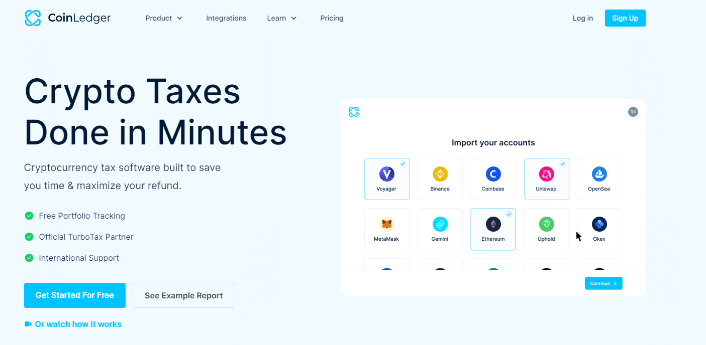 CoinLedger free crypto tax software provider