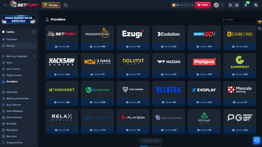Betfury casino software providers