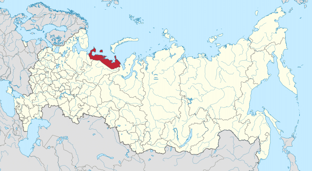 The Nenets Autonomous Okrug on a map of Russia.