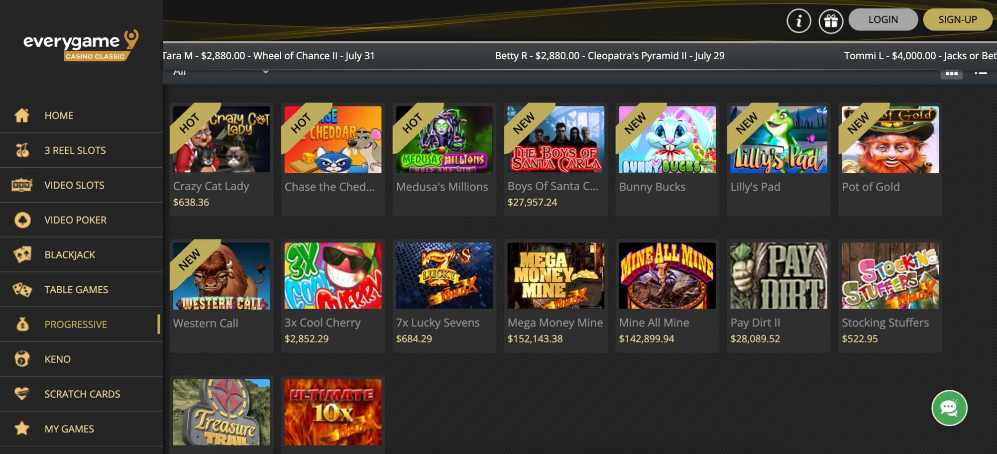Everygame Casino games offerings