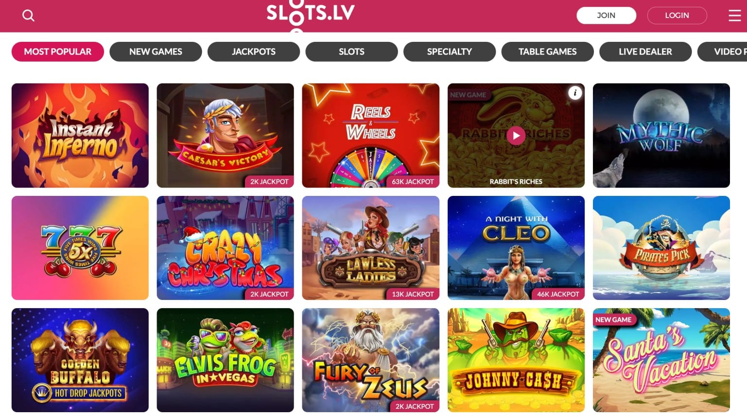SlotsLV casino most popular games