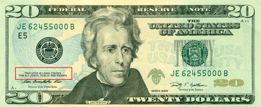 twenty dollar bill legal tender