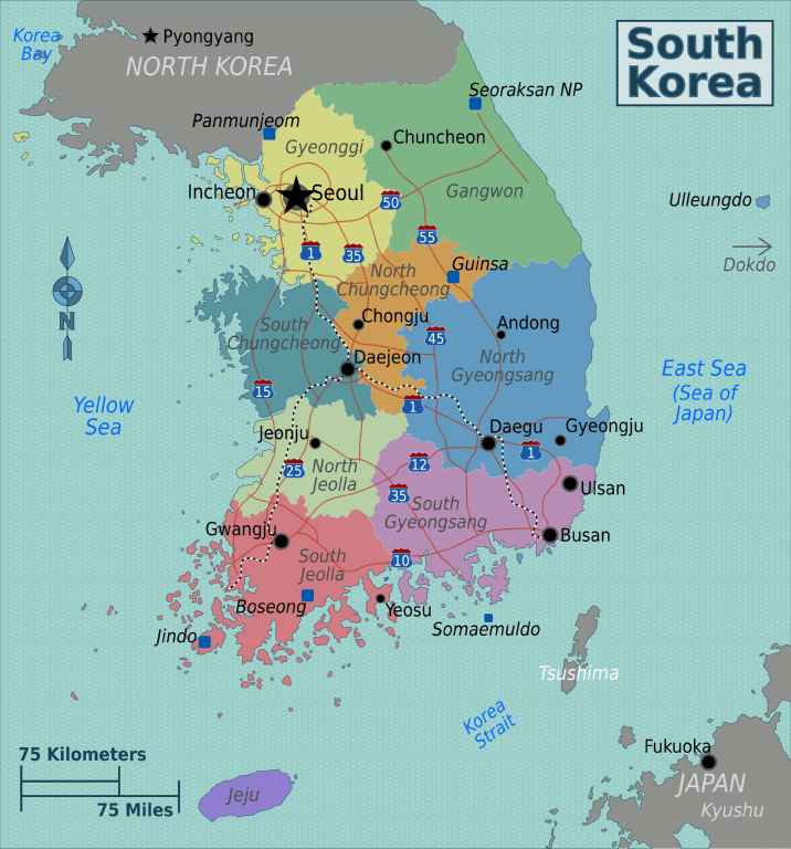 A map of South Korea.