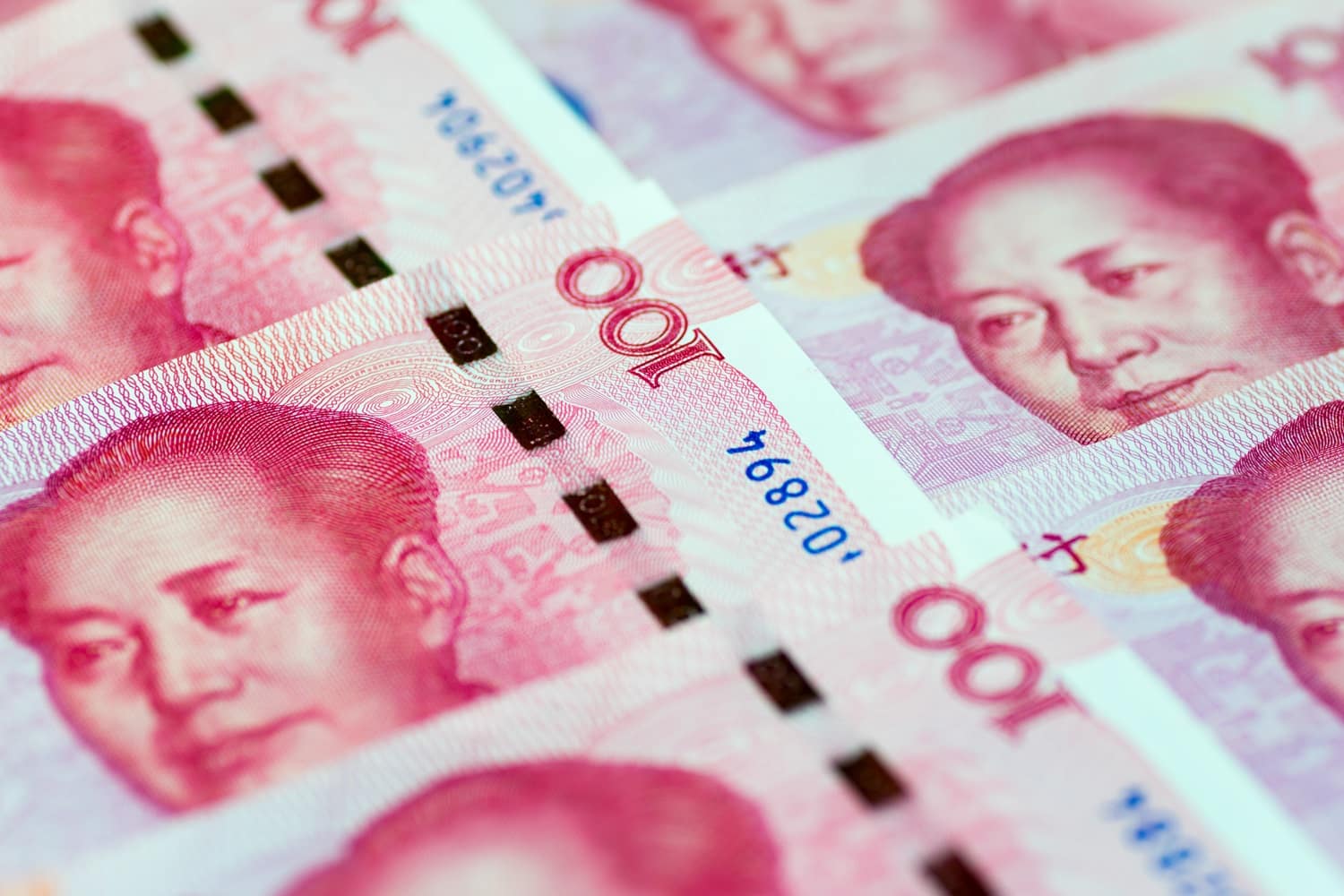 A selection of Chinese 100 yuan banknotes.