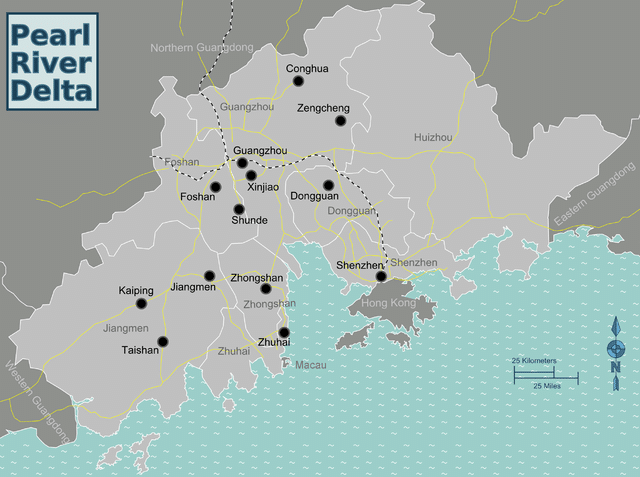 A map of the Pearl River Delta.
