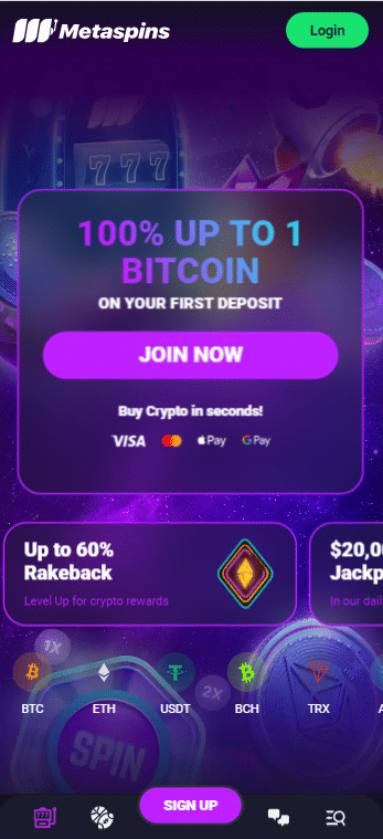 metaspins mobile view screenshot