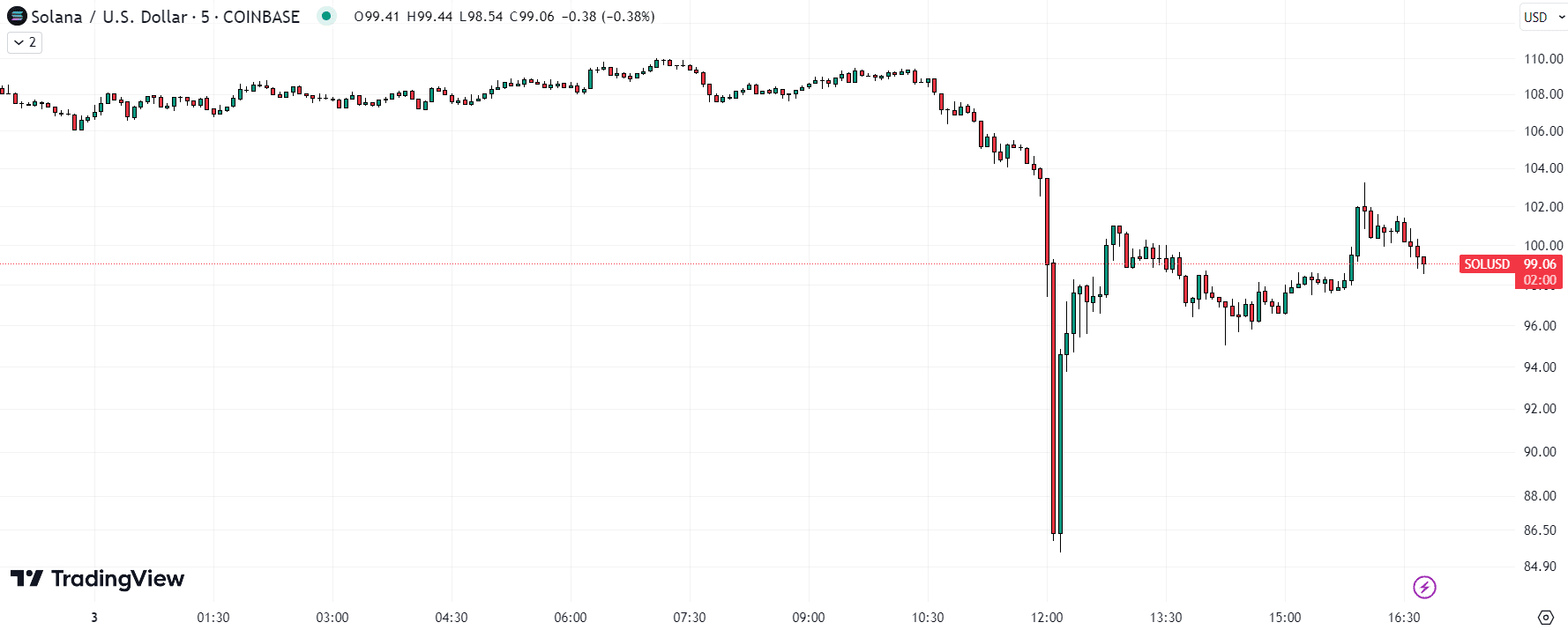 Solana (SOL) Price Flash Crash / Source: TradingView