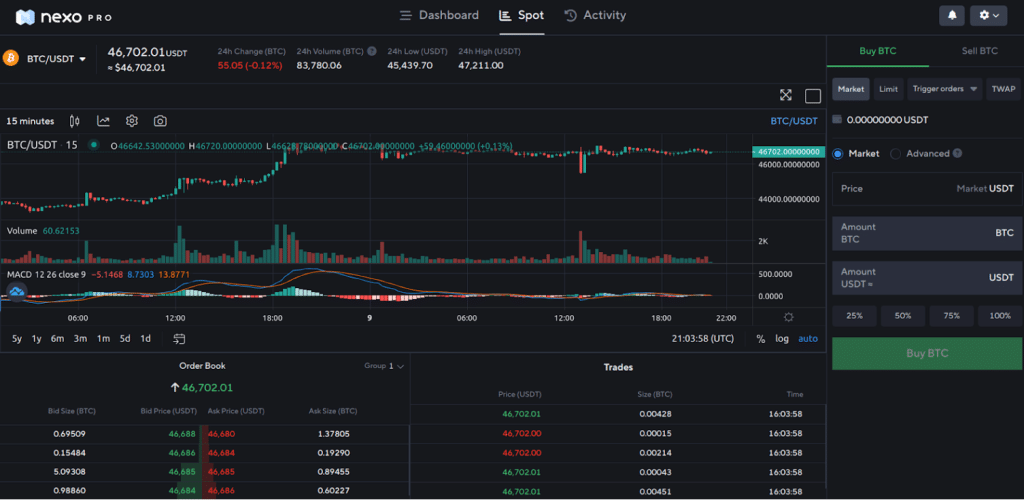 nexo pro trading dashboard