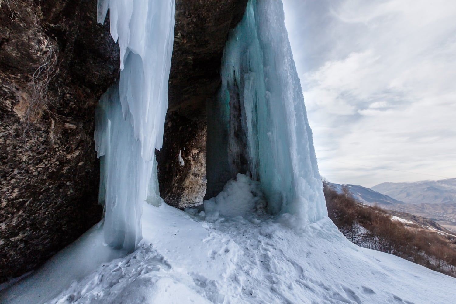 A frozen waterfall in Dagestan.